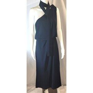 AMY LYNN One-Shoulder Silky Navy Blue Satin Dress - Size Small